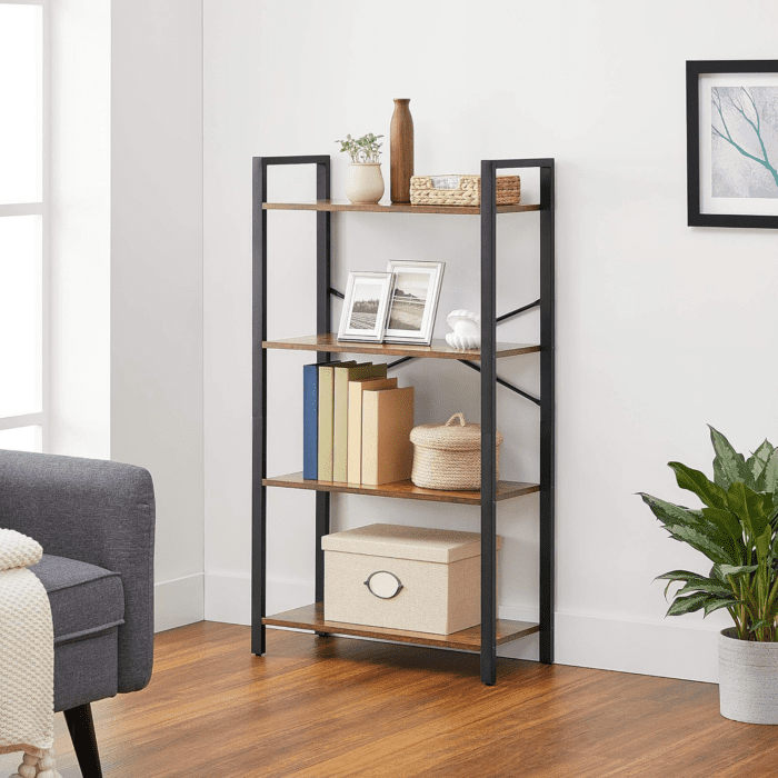 4-Tier Tall Bookshelf, Bookcase with Steel Frame, Book Shelf for Living Room, Home Office, Study, 11.8 X 25.9 X 47.2 Inches, Industrial Style, Rustic Brown and Black ULLS60BX - Image 4