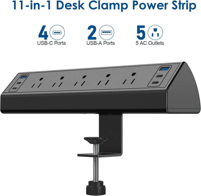 Desk Clamp Power Strip USB C,40W Total Fast Charging Station,4 PD 20W USB C Ports,Desk Edge Mount Power Strip 6 USB Ports 5 AC Outlets Surge Protector,6Ft Cord,Fit 1.96" Tabletop Edge - Image 6