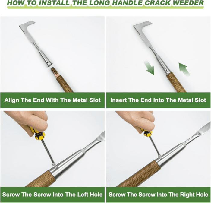 Long Handle Crack Weeder, 62'' L-Shaped Stainless Steel Crevice Weeding Tool, Comfortable Wood Handle Paver Weeder, Sidewalk Weed Removal Tool for Garden Lawn, Bricked Patio, Terrace Paving - Image 2