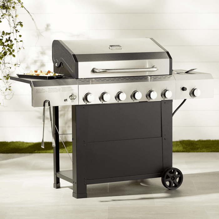 Freestanding Gas Grill with Side Burner, 6 Burner (66,000 BTU), Black - Image 9