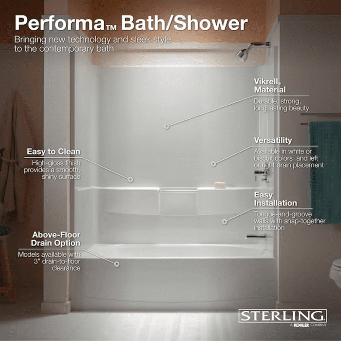 Performa2 29.13-In X 60.25-In White Fiberglass/Plastic Composite Alcove Soaking Bathtub (Right Drain) - Image 3