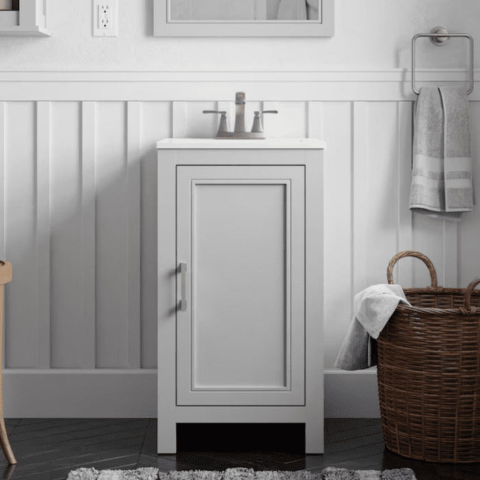 Crest Hill 24-In White Undermount Single Sink Bathroom Vanity with Engineered Carrara Marble Top - Image 26