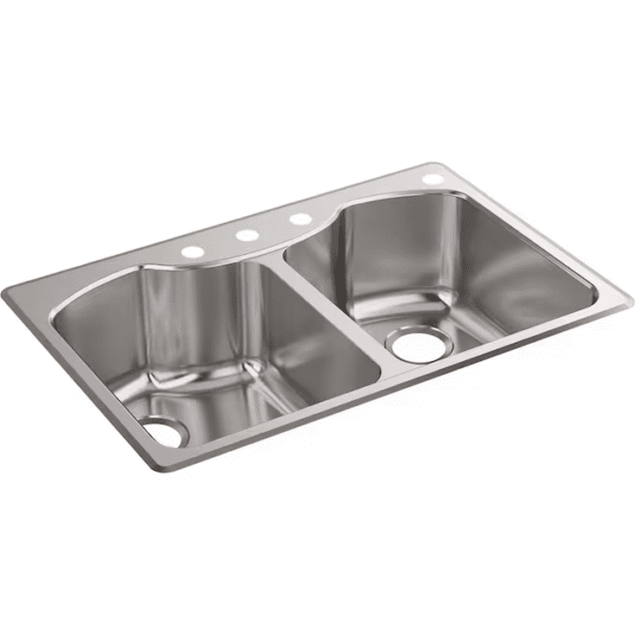 Octave Dual-Mount 33-In X 22-In Stainless Steel Double Equal Bowl 3-Hole Kitchen Sink - Image 2