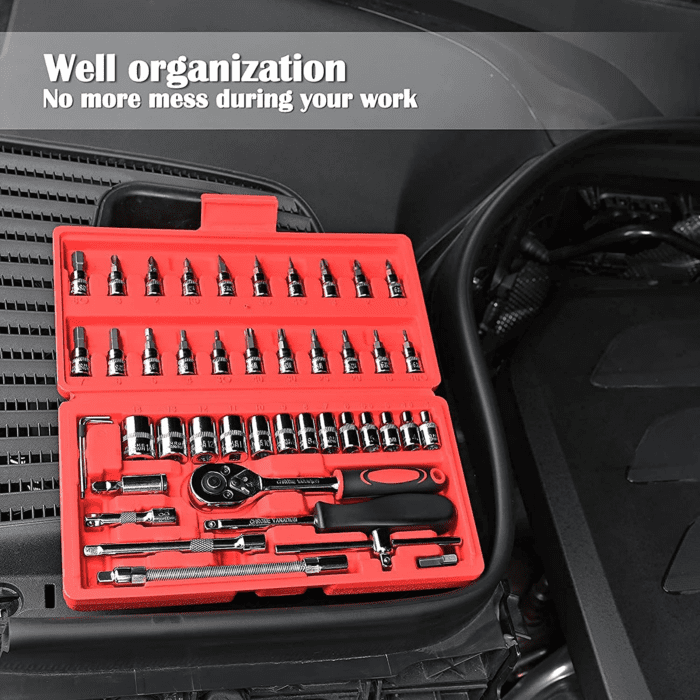 46 Pieces 1/4 Inch Drive Socket Ratchet Wrench Set, with Bit Socket Set Metric and Extension Bar for Auto Repairing and Household, with Storage Case - Image 5