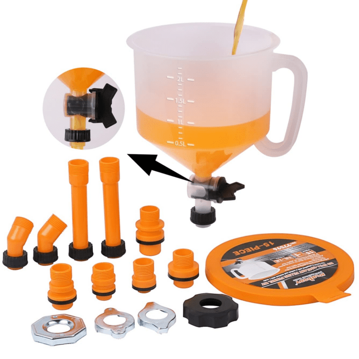 No-Spill Coolant Funnel Kit, Spill Proof Funnel Bleeder with Adapters. Universal Fitment