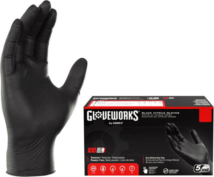 Black Disposable Nitrile Industrial Gloves, 5 Mil, Latex & Powder-Free, Food-Safe, Textured