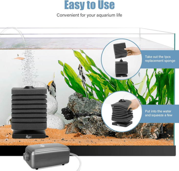 Aquarium Sponge Filter Submersible Filter Ultra Quiet Fish Tank Filters 2 in 1 with Filtration and Aeration with 1 Spare Sponge for Shrimp Betta Fish Tank 30-120 Gallon - Image 5