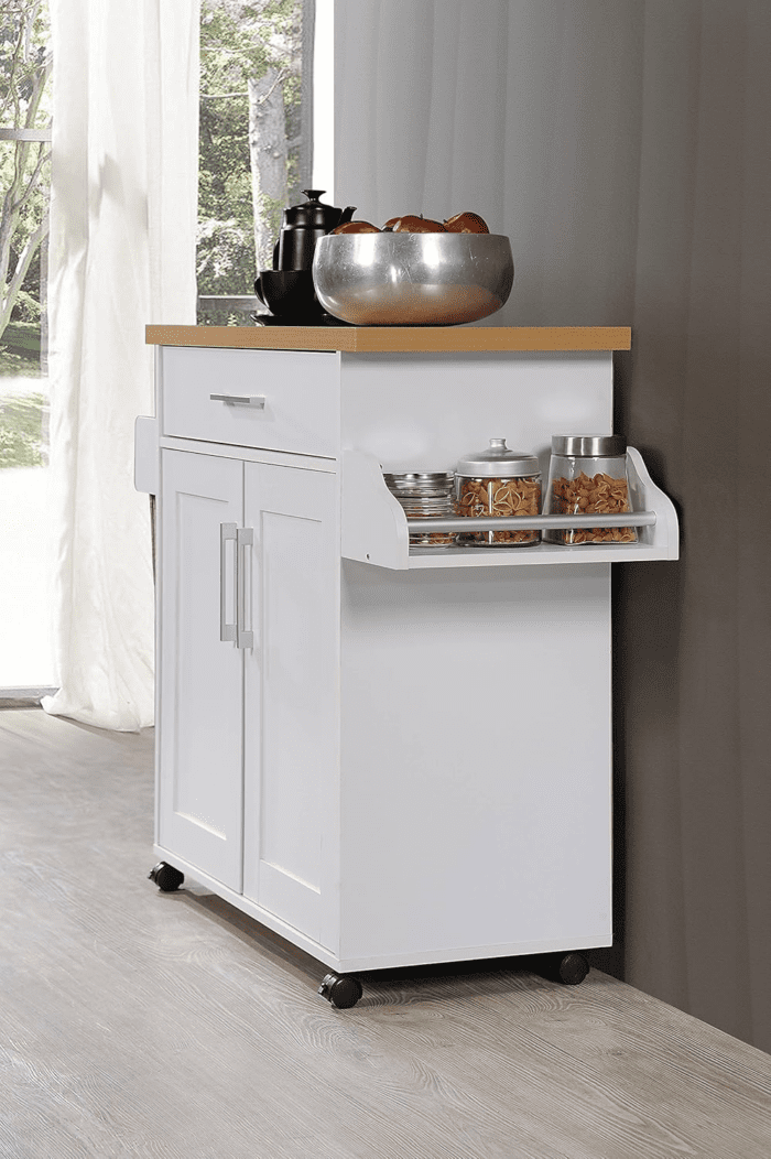 Kitchen Island with Spice Rack, Towel Rack & Drawer, White with Beech Top, 15.5 X 35.5-44.9 X 35.2 Inches - Image 8