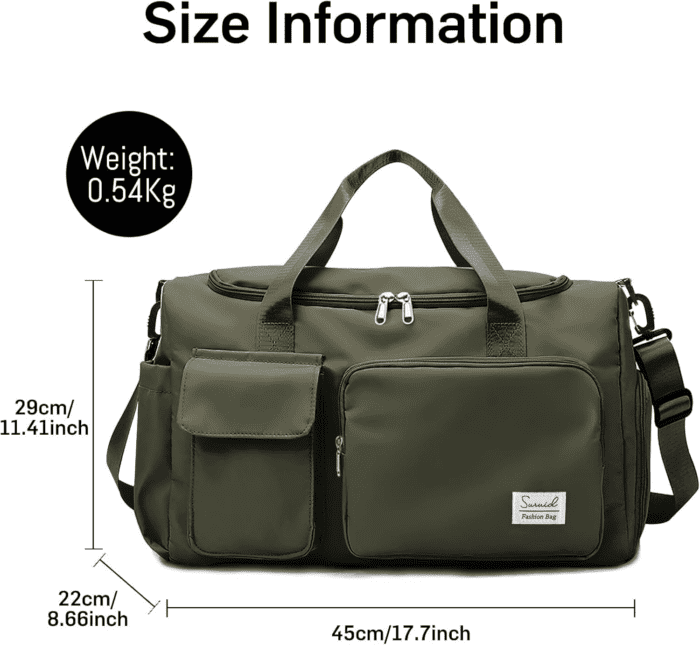 Travel Duffel Bag with Shoes Compartment Sports Gym Bag with Dry Wet Separated Pocket for Men and Women, Overnight Bag Weekender Bag Training Handbag Yoga Bag - Olive Green - Image 2