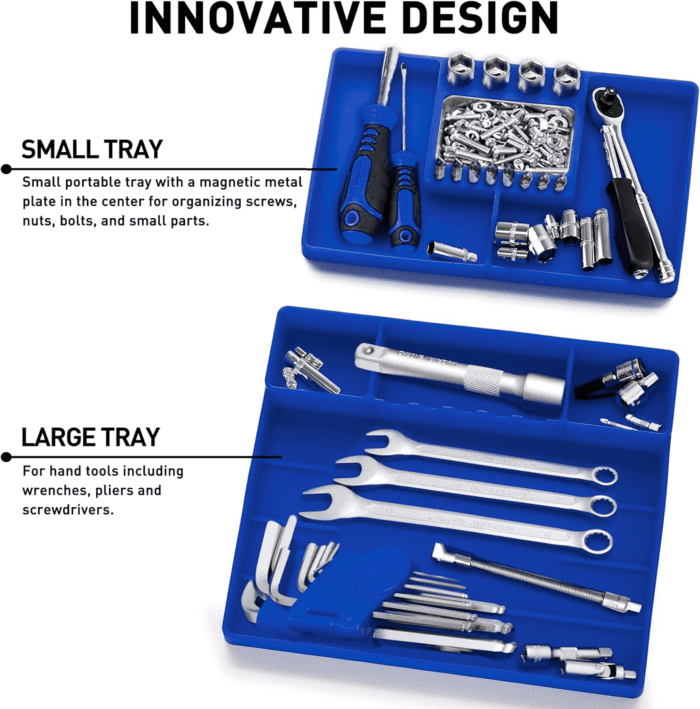 2 Pcs Silicone Tool Tray with Magnetic Small Parts Tray, Non-Slip Flexible Mechanic Automotive Tool Organizer Tool Storage Tool Holder Grip Mats, Christmas Day Gift for Men, Father’S Day Gift - Image 3