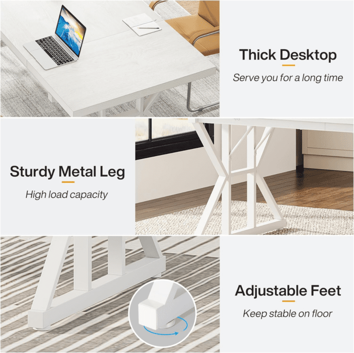 70.8-Inch Executive Desk, Large Computer Office Desk Workstation, Modern Simple Style Laptop Desk Study Writing Table Business Furniture for Home Office (White, 70.8 Inch) - Image 4