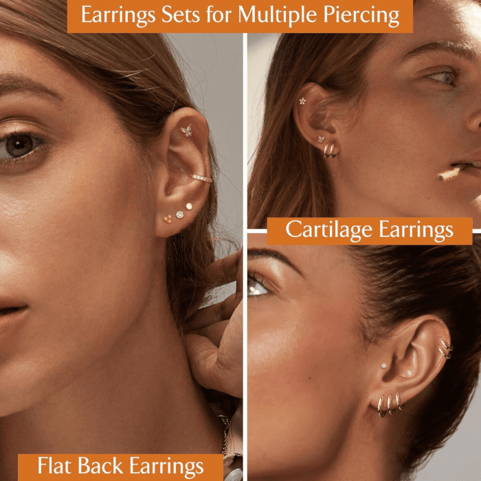 Hypoallergenic Surgical Steel Earrings for Sensitive Ears 14K Gold Flat Back Earrings for Women Men Small Stainless Steel Earrings Flatback Stud Hoop Cartilage Earring Set for Multiple Piercing - Image 4