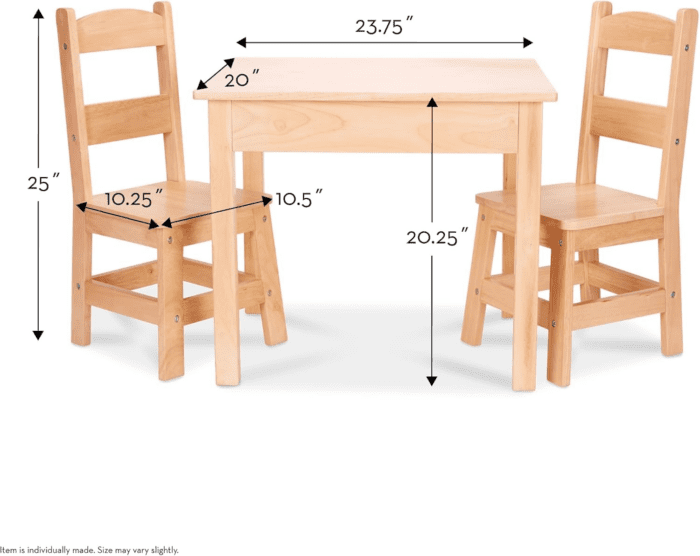 Solid Wood Table and 2 Chairs Set - Light Finish Furniture for Playroom - Image 4