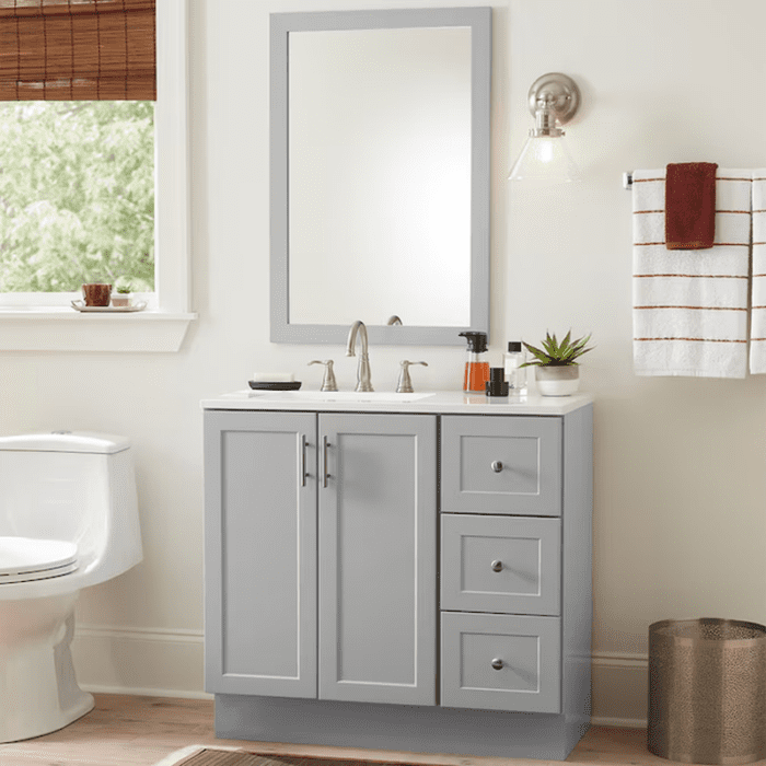 Davies 36-In White Single Sink Bathroom Vanity with White Cultured Marble Top (Mirror Included) - Image 33