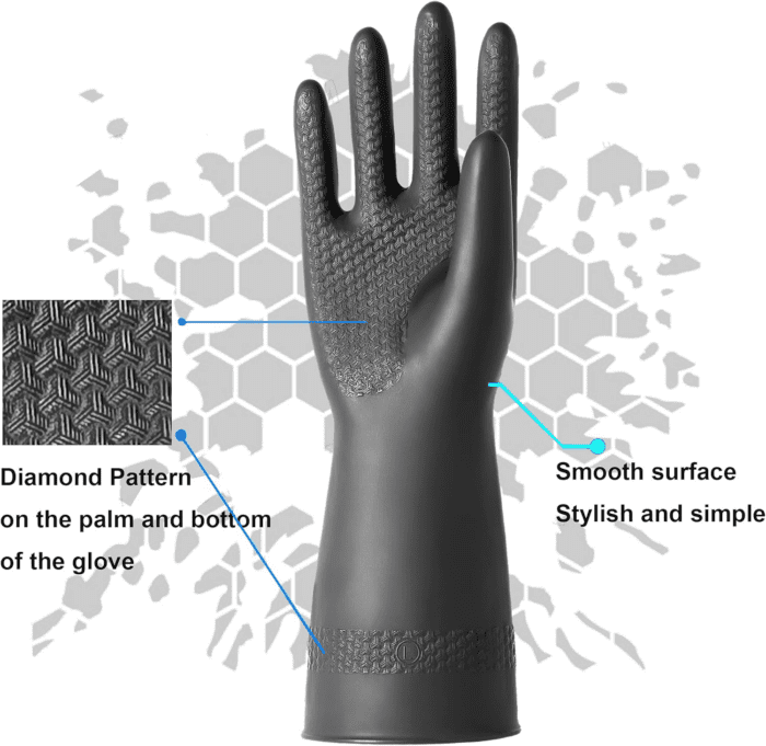 Chemical Resistant Latex Gloves,Cleaning Protective Safety Work Heavy Duty Rubber Gloves, S-M-L-XL Size, Black 1 Pair - Image 3