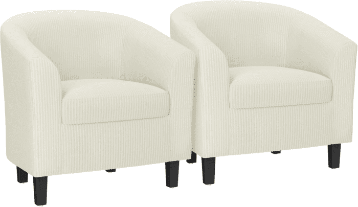 Corduroy Barrel Chairs Set of 2, Upholstered Club Chairs Accent Chairs, round Armchairs Waiting Room Chairs with Soft Cushion for Living Room Bedroom Reading Room, Beige