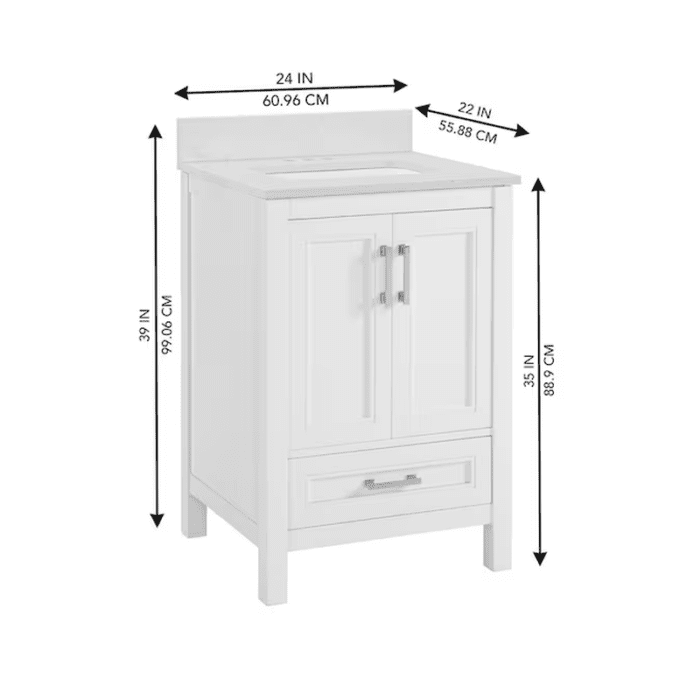 Crest Hill 24-In White Undermount Single Sink Bathroom Vanity with Engineered Carrara Marble Top - Image 16