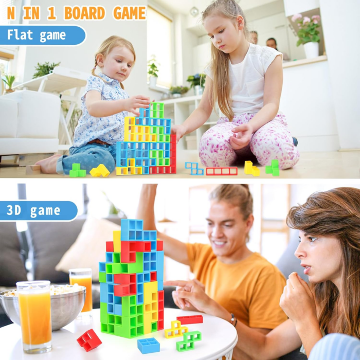 48PCS Stack Attack Game for Adult & Kids, Tetra Board Tower Games for Family Travel Party, 2 Players Balance Stacking Toy, Team Toys Building Block - Image 4