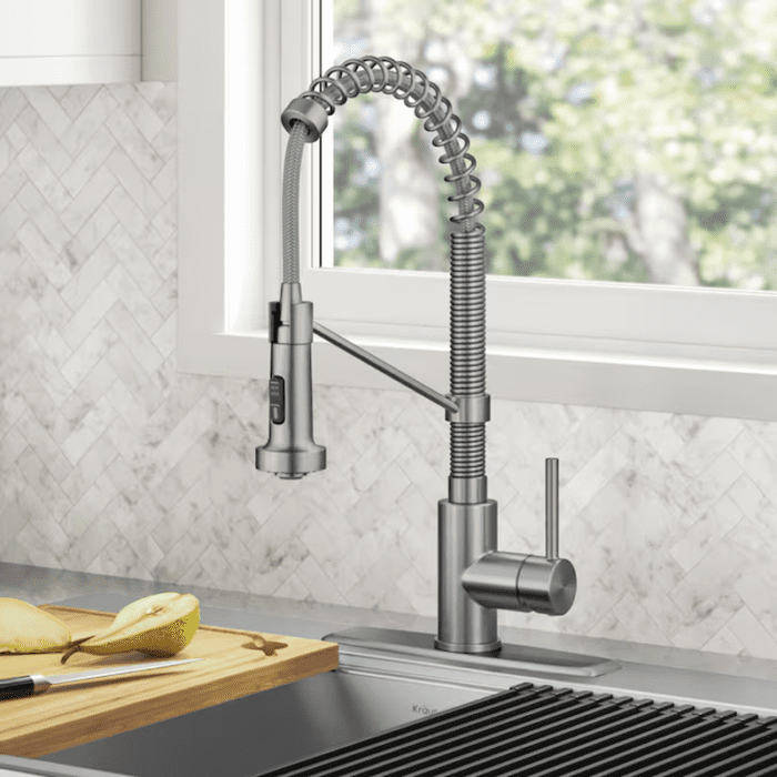 Bolden Spot-Free Stainless Steel Single Handle Pull-Down Kitchen Faucet with Sprayer (Deck Plate Included) - Image 3