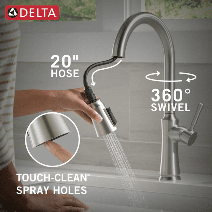 Chalet Stainless Steel Single Handle Pull-Down Kitchen Faucet with Sprayer (Deck Plate and Soap Dispenser Included) - Image 6