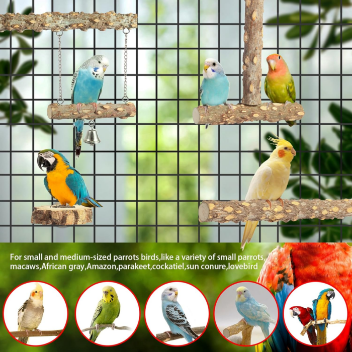 Bird Perches,4Pcs Natural Wood Birds Stand Branch, Bird Perch Chewing Stick Cage Accessories Parrot Climbing Standing Branches Paw Grinding Fork Sets for Parakeet Lovebirds Cockatiels Conure Budgies - Image 3