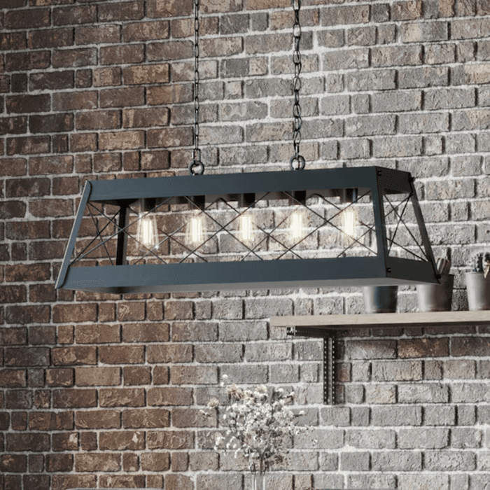 Bradberry 5-Light Antique White and Galvanized Farmhouse Linear Large Hanging Kitchen Island Light - Image 24