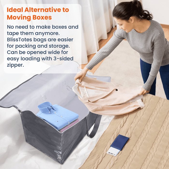 Large Moving Boxes and with Zippers & Handles Moving Supplies with Lids, Heavy Duty Totes for Storage Bags for Space Saving, Fold Flat, Moving and Storing 93L, 6 Pack - Image 4