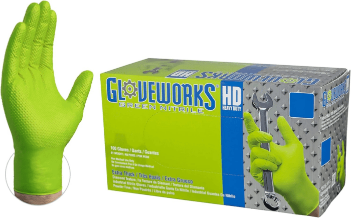 HD Green Nitrile Gloves, 8 Mil Nitrile Gloves Medium-Xxl Sizes, Nitrile Disposable Gloves with Raised Diamond Grip