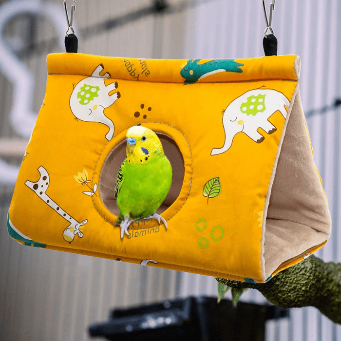 Winter Warm Bird Nest House - Hanging Hammock Velvet Shed Hut Cage Plush Fluffy Birds Hideaway Sleeping Bed Fuzzy for Parrot Parakeet Cockatiels Budgies Lovebird Small（Yellow） - Image 6