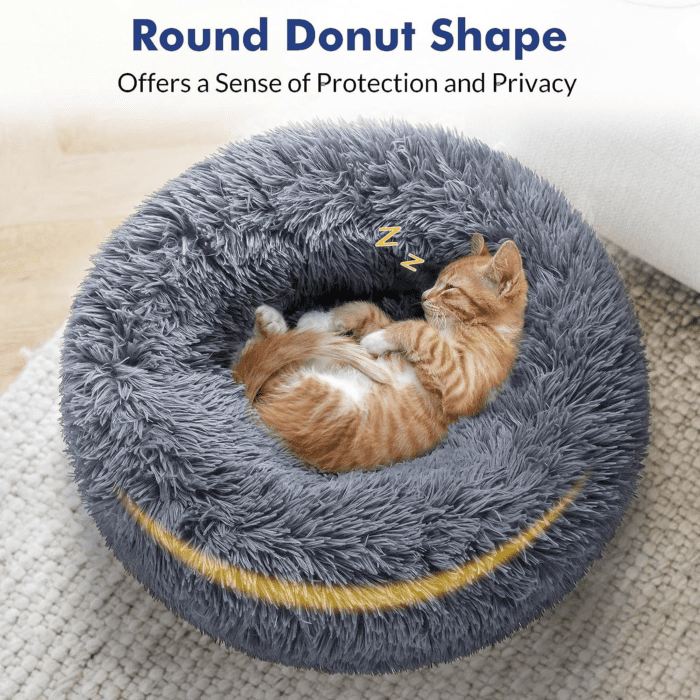 Cat Beds for Indoor Cats, 20 Inches Cat Bed Machine Washable, Fluffy round Pet Bed Non-Slip, Calming Soft Plush Donut Cuddler Cushion Self Warming for Small Dogs Kittens, Dark Grey, Medium - Image 4