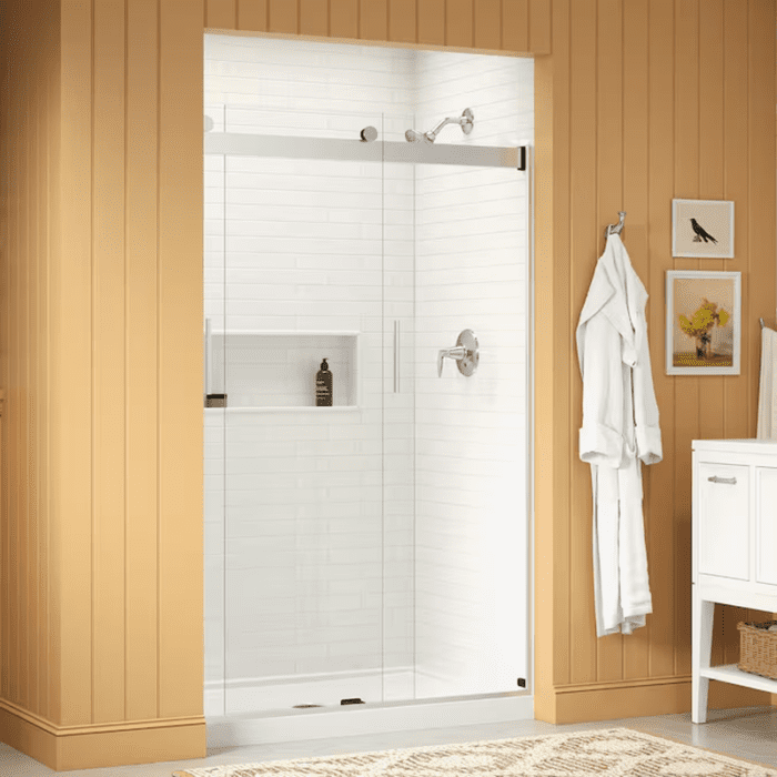 Levity Bright Silver 44-In to 48-In W X 74-In H Frameless Bypass Sliding Shower Door - Image 4