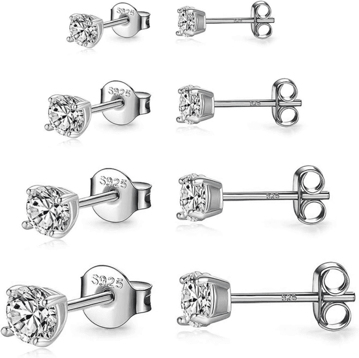 925 Sterling Silver Stud Earrings Set | White Gold Plated Hypoallergenic Stud Earrings | Cubic Zirconia Stud Earrings for Women (2Mm,3Mm,4Mm,5Mm,6Mm,7Mm) 8 CZ Colors Options