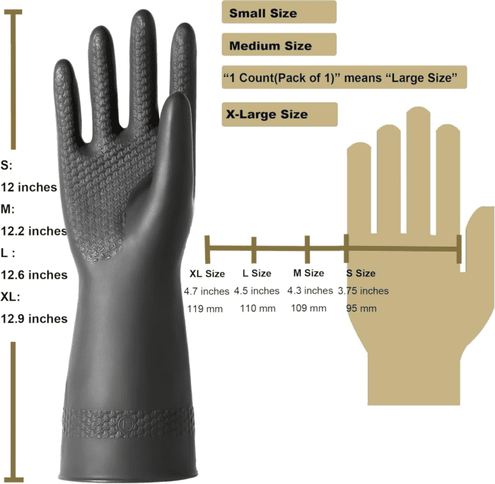 Chemical Resistant Latex Gloves,Cleaning Protective Safety Work Heavy Duty Rubber Gloves, S-M-L-XL Size, Black 1 Pair - Image 2