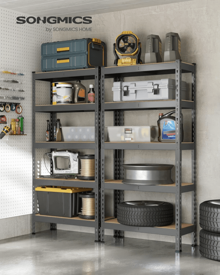 5-Tier Storage Shelves, Set of 2 Garage Storage, Boltless Assembly, Adjustable Shelving Units, 11.8 X 29.5 X 59.1 Inches, Load 1929 Lb Each, Shed Warehouse Basement, Gray UGLR300G02 - Image 2