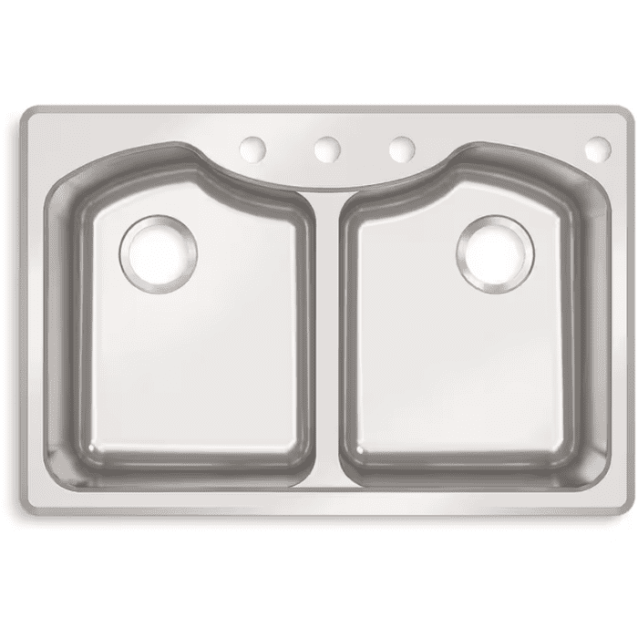 Octave Dual-Mount 33-In X 22-In Stainless Steel Double Equal Bowl 3-Hole Kitchen Sink - Image 4