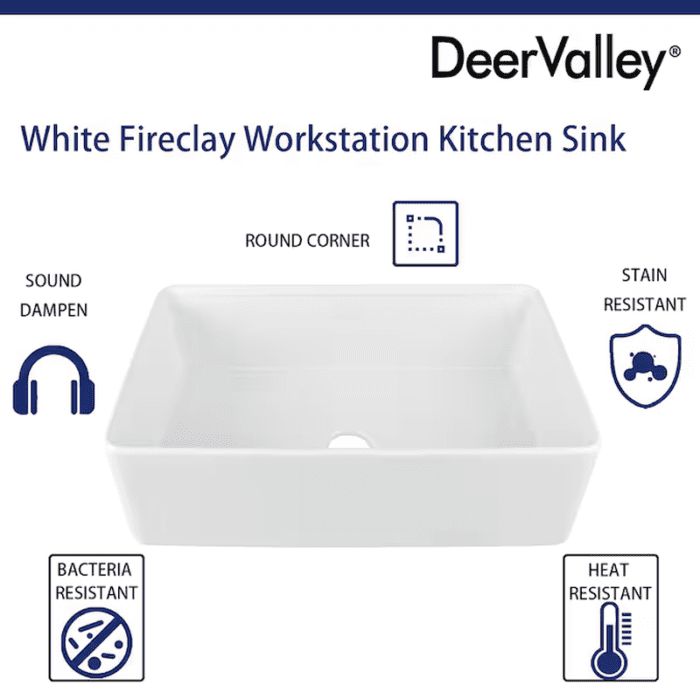 Farmhouse Apron Front 33-In X 20-In White Fireclay Single Bowl Workstation Kitchen Sink - Image 10