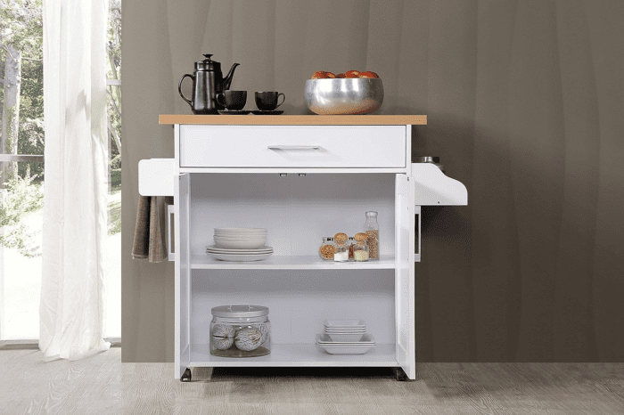 Kitchen Island with Spice Rack, Towel Rack & Drawer, White with Beech Top, 15.5 X 35.5-44.9 X 35.2 Inches - Image 4