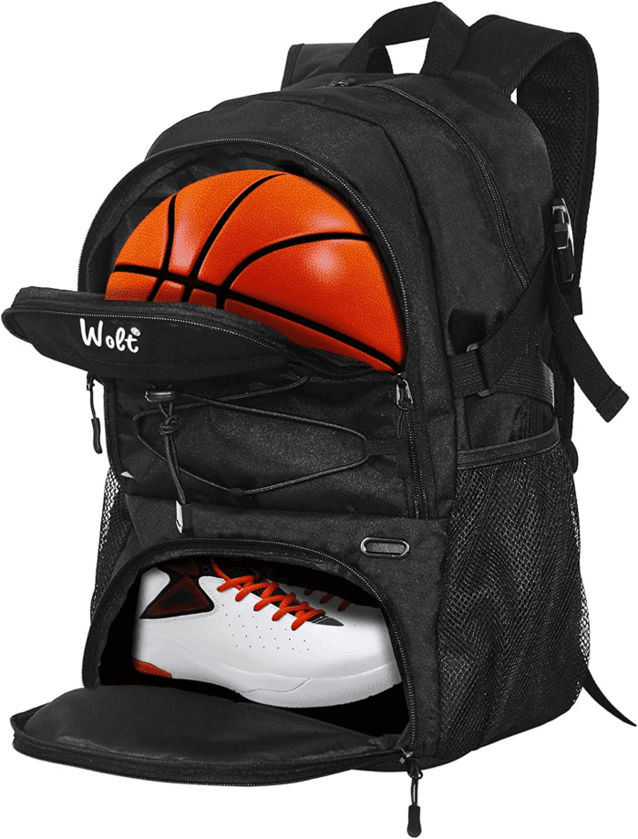 | Basketball Backpack Large Sports Bag with Separate Ball Holder & Shoes Compartment, Best for Basketball, Soccer, Volleyball, Swim, Gym, Travel(Black)