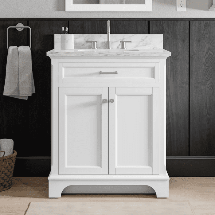 Roveland 36-In White Undermount Single Sink Bathroom Vanity with Carrara Natural Marble Top - Image 20