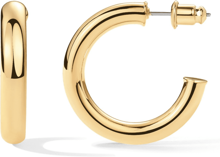 14K Gold Plated Lightweight Chunky Open Hoops for Women | Trendy Gold Hoop Earrings