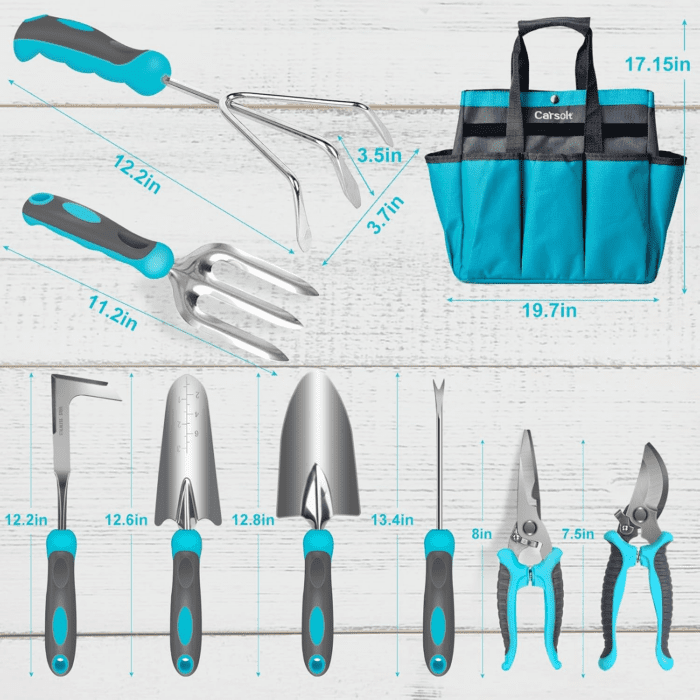 Gardening Tools,  10 Piece Heavy Duty Stainless Steel Garden Tools Set with Ergonomic Rubber Handle. Variety of Gardening Hand Tools for Planting Gardening Kit with Gift Box Ideal Garden Gifts - Image 2