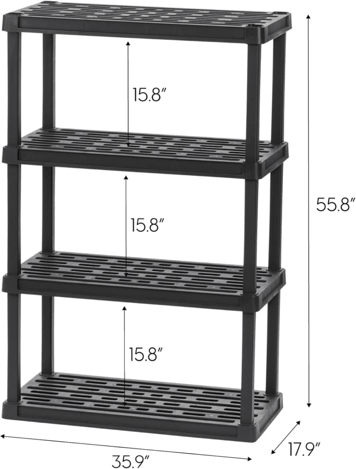 USA 4-Tier Heavy Duty Plastic Shelving Unit, 56" Tall - 100Lbs per Shelf, Modular Garage Rack Storage Organizer for Home, Basement, Laundry & Utility Room, 18"D X 36"W X 56"H - Black - Image 3