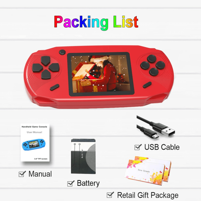 16 Bit Handheld Games for Kids Adults 3.0'' Large Screen Preloaded 100 HD Classic Retro Video Games USB Rechargeable Seniors Electronic Game Player Birthday Xmas Present (Red) - Image 7