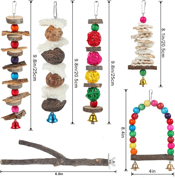 Bird Perch Bird Toys Parakeet Toys,6 Pack Bird Cage Accessories Wooden Chew Toys Perch Stand for Parrot Conure Cockatiel Lovebird Parrotlet Budgie Finches and Other Small to Medium Sized Birds - Image 6