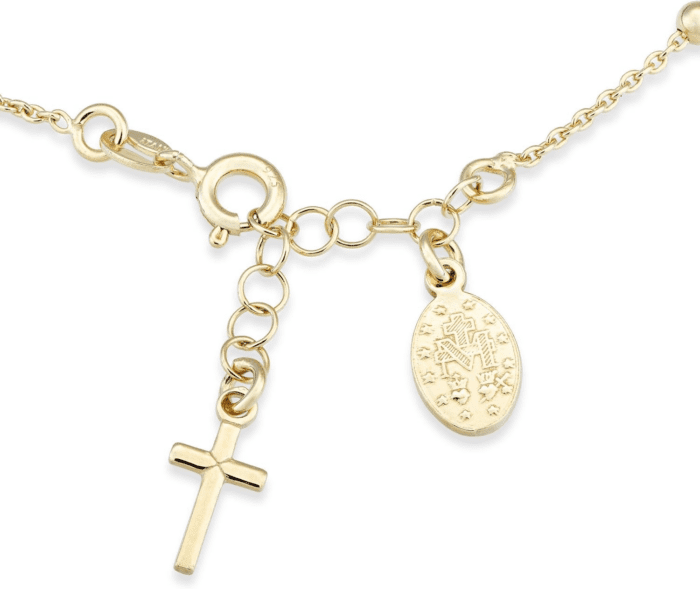 18K Gold over Sterling Silver Italian Rosary Cross Bead Charm Link Chain Bracelet for Women, Adjustable, 925 Made in Italy - Image 4