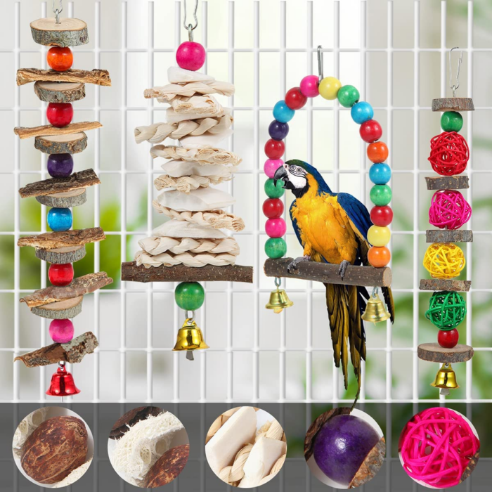 Bird Perch Bird Toys Parakeet Toys,6 Pack Bird Cage Accessories Wooden Chew Toys Perch Stand for Parrot Conure Cockatiel Lovebird Parrotlet Budgie Finches and Other Small to Medium Sized Birds - Image 3