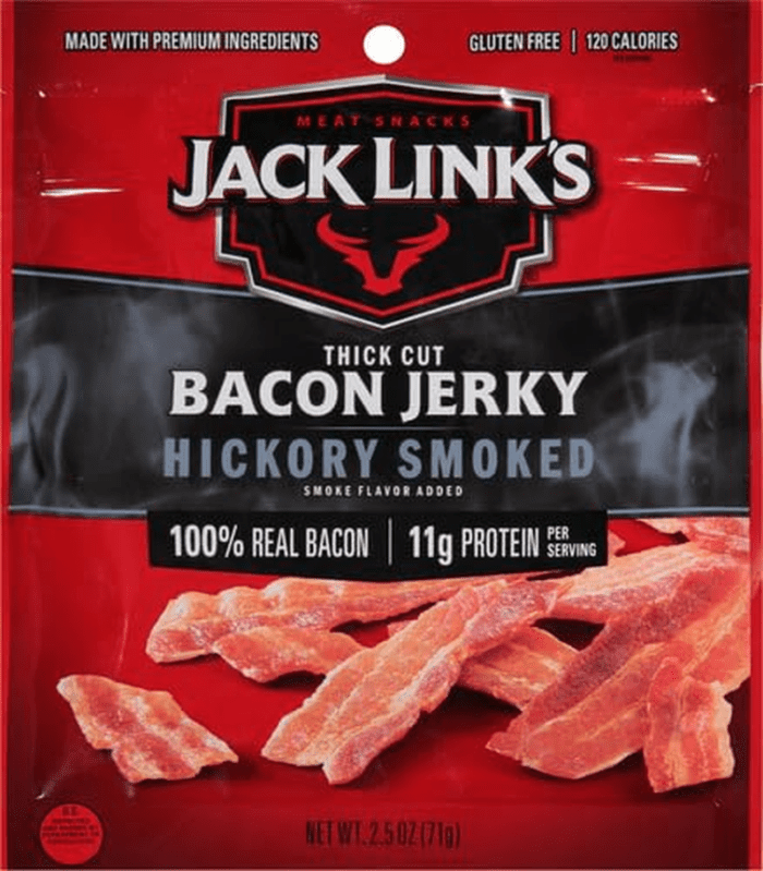 Bacon Jerky, Hickory Smoked, 2.5 Oz. Bag - Flavorful Ready to Eat Meat Snack with 11G of Protein, Made with 100% Thick Cut, Real Bacon, Perfect Hunting Trip Snacks (Packaging May Vary) - Image 2