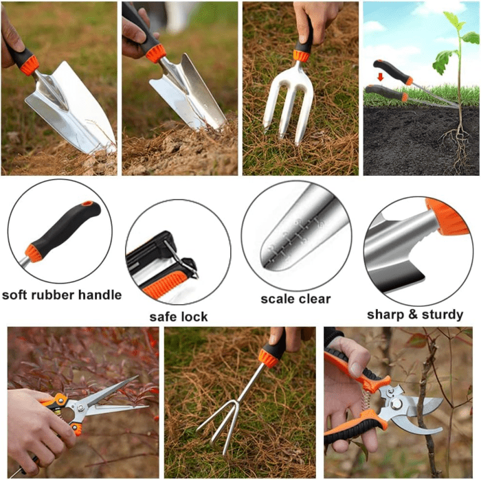 Garden Tool Set,10 PCS Stainless Steel Heavy Duty Gardening Tool Set with Soft Rubberized Non-Slip Ergonomic Handle Storage Tote Bag,Gardening Tool Set Gifts for Women and Men - Image 5