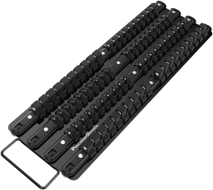 Portable Tool Socket Organizer Tray, 80 Sockets, 1/4-Inch X 20 Clips, 3/8-Inch X 30 Clips, 1/2-Inch X 30 Clips (Black)