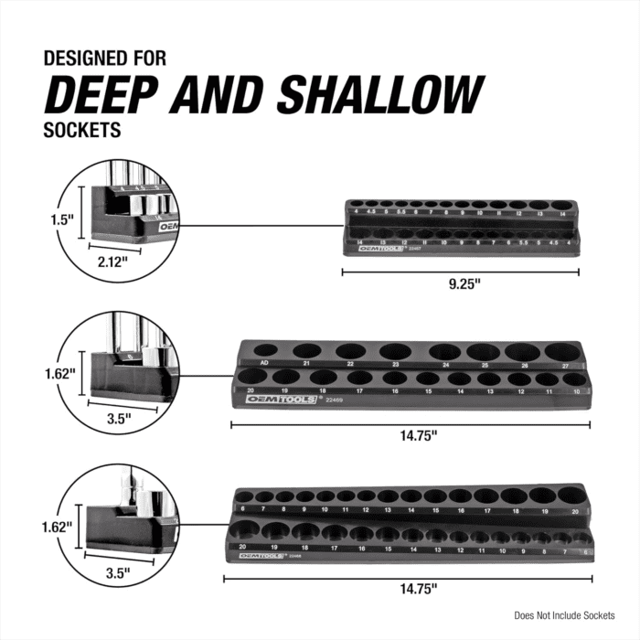 22487 3 Piece Metric Magnetic Socket Organizers for Toolboxes, Socket Holder, Black Tool Box Organizer - Image 5